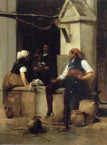 Jehan Georges Vibert Chatting by the Fountain